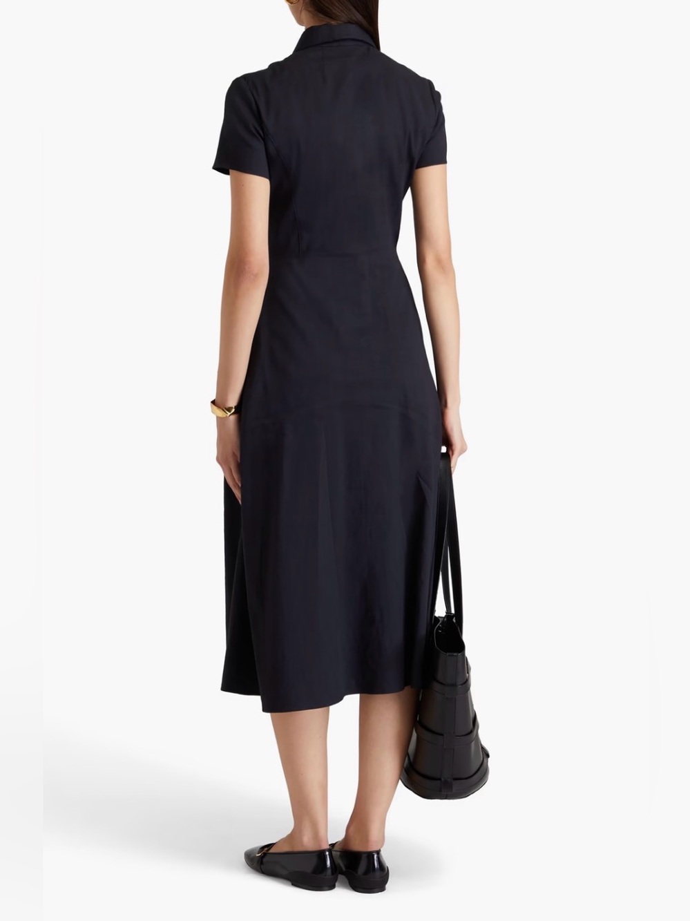 Theory Black Short-Sleeve Linen-Blend Button Midi Dress - Picture 2 of 7